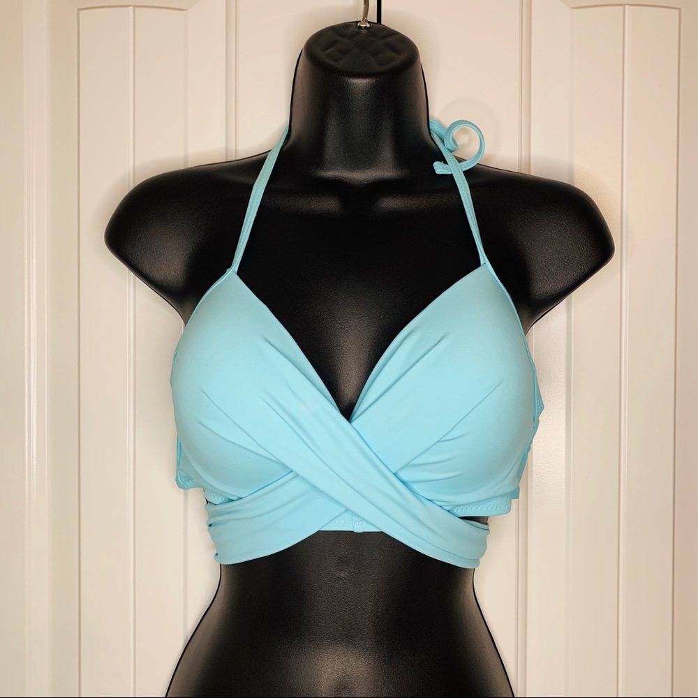 CUPSHE Sky Blue Halter Tie Swimsuit Bikini Top